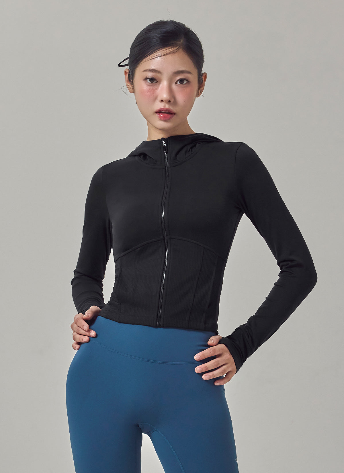 Soft Ribbed Mix Hoodie Zip-up Jacket